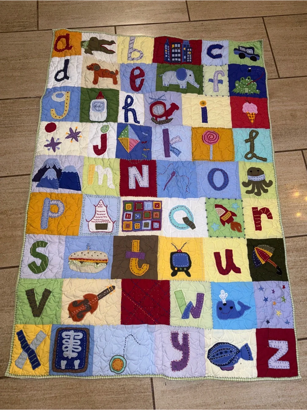 Pottery Barn Kids Patchwork ABC Baby Quilt Reverse Gingham 36
